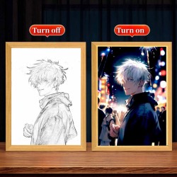 Lámpara Led USB Satoru Gojo Jujutsu Kaisen Cuadro de Madera