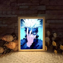 Lámpara Led USB Satoru Gojo Jujutsu Kaisen Ojo Descubierto Cuadro Madera