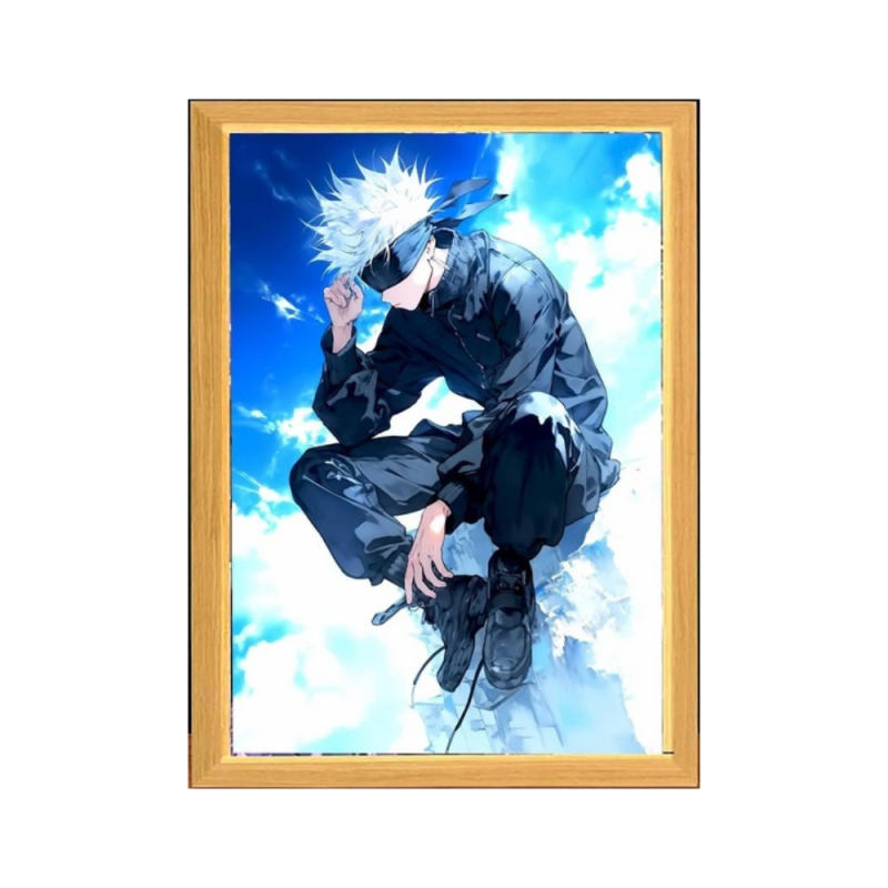 Lámpara Led USB Satoru Gojo Jujutsu Kaisen Sentado Cuadro Madera Lámpara Led USB Satoru Gojo Jujutsu Kaisen Sentado Cuadro Madera
