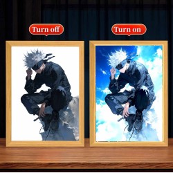 Lámpara Led USB Satoru Gojo Jujutsu Kaisen Sentado Cuadro Madera