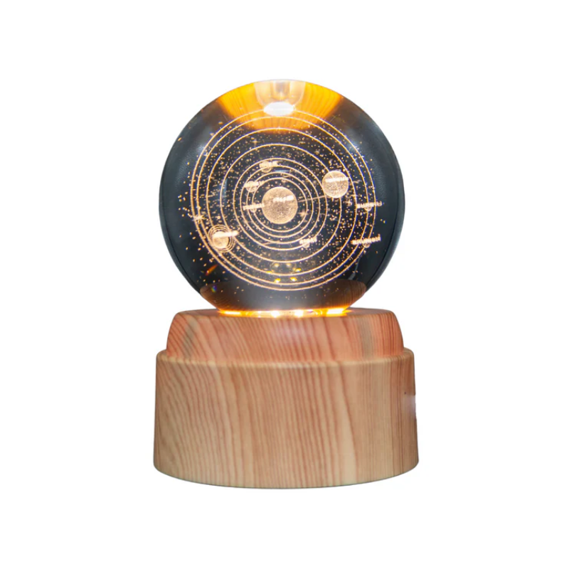 Lampara bola de cristal LED diseño sistema solar base giratoria 8 cm