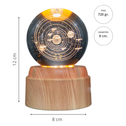 Lampara bola de cristal LED diseño sistema solar base giratoria 8 cm