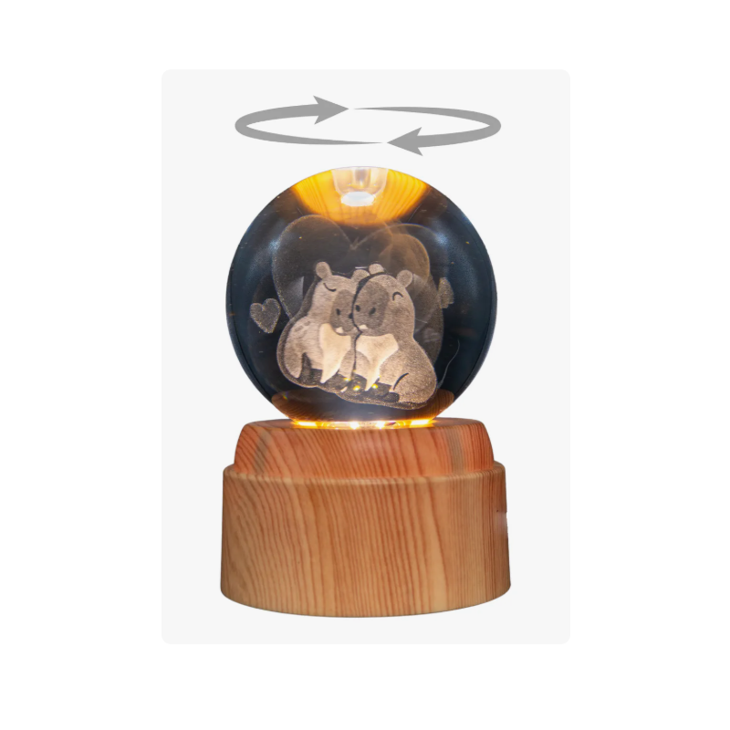 Lampara bola de cristal LED diseño capibara base giratoria 8 cm