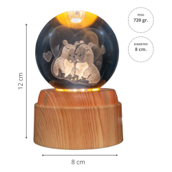 Lampara bola de cristal LED diseño capibara base giratoria 8 cm