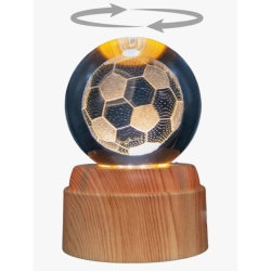 Lampara bola de cristal LED diseño balón de futbol base giratoria 8 cm