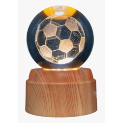 Lampara bola de cristal LED diseño balón de futbol base giratoria 8 cm