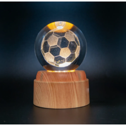 Lampara bola de cristal LED diseño balón de futbol base giratoria 8 cm