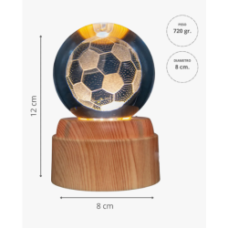 Lampara bola de cristal LED diseño balón de futbol base giratoria 8 cm