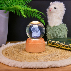 Lampara bola de cristal LED diseño capibara tortuga base giratoria 8 cm