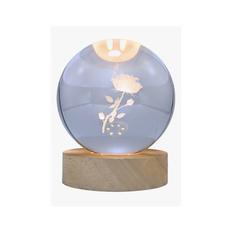 Lampara bola de cristal LED diseño rosa y hada 8 cm