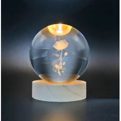 Lampara bola de cristal LED diseño rosa y hada 8 cm