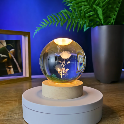 Lampara bola de cristal LED diseño rosa y hada 8 cm