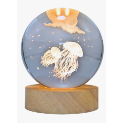 Lámpara bola de cristal LED diseño medusas y luna 8 cm