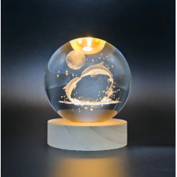 Lampara bola de cristal LED diseño pareja de delfines 8 cm