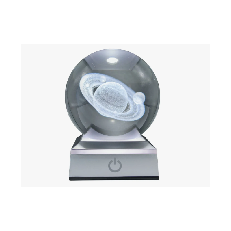 Lampara bola de cristal LED diseño saturno base colores 8 cm