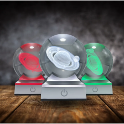 Lampara bola de cristal LED diseño saturno base colores 8 cm