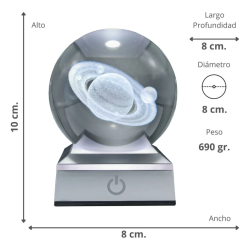 Lampara bola de cristal LED diseño saturno base colores 8 cm