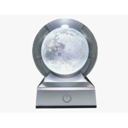 Lampara bola de cristal LED diseño luna base colores 8 cm