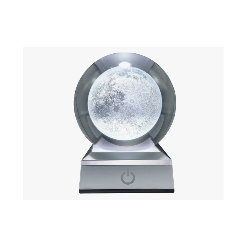 Lampara bola de cristal LED diseño luna base colores 8 cm
