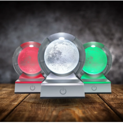 Lampara bola de cristal LED diseño luna base colores 8 cm