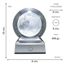 Lampara bola de cristal LED diseño luna base colores 8 cm