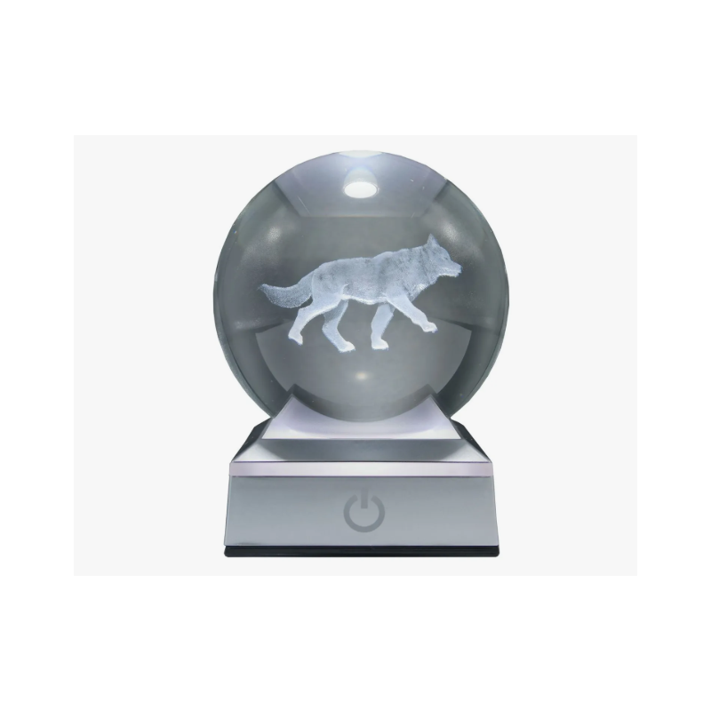 Lampara bola de cristal LED diseño lobo base colores 8 cm