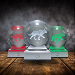 Lampara bola de cristal LED diseño lobo base colores 8 cm