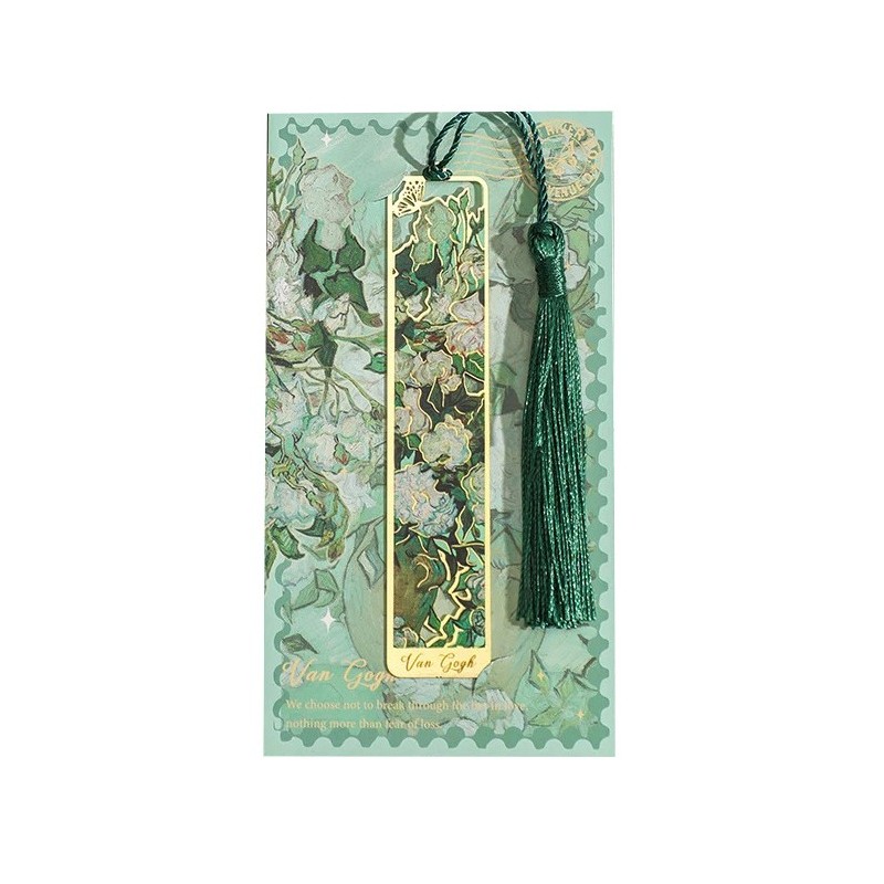 Marcador de Página Rosas Blancas Van Gogh Metal Dorado Flores