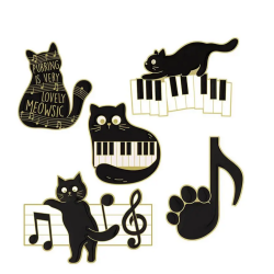 Pin Gato Negro y Notas Musicales Broche Mochila Pins Gatito