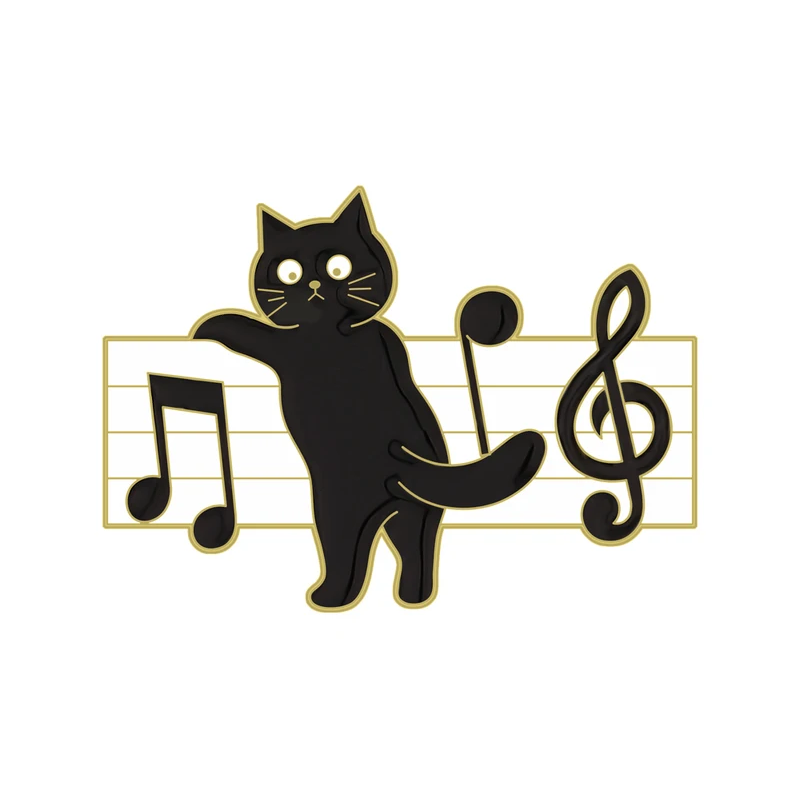 Pin Gato Negro y Notas Musicales Broche Mochila Pins Gatito