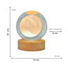 Lámpara Bola de Cristal 8cm LED Grabado Láser 3D Diseño de Luna Base de Madera