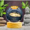 Lámpara Bola De Cristal LED Diseño De Galaxia Con Base De Madera 8 Cm