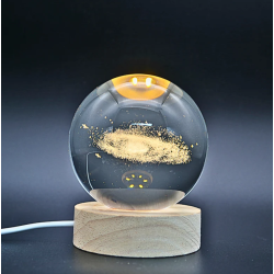 Lámpara Bola De Cristal LED Diseño De Galaxia Con Base De Madera 8 Cm