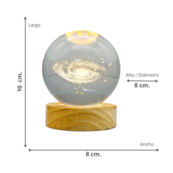 Lámpara Bola De Cristal LED Diseño De Galaxia Con Base De Madera 8 Cm