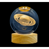 Lámpara Bola De Cristal LED Diseño De Saturno Con Base De Madera 8 Cm
