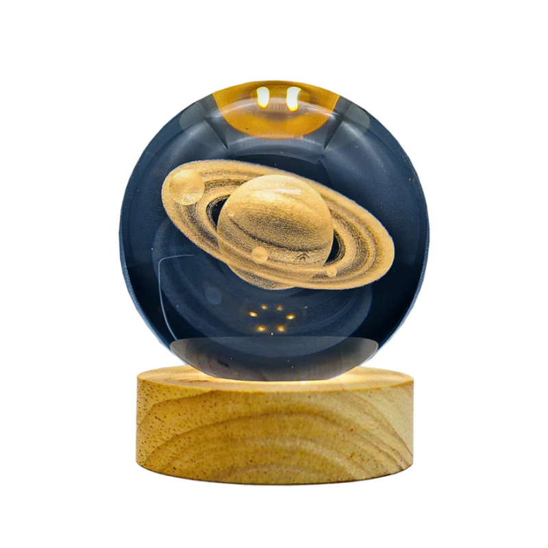 Lámpara Bola De Cristal LED Diseño De Saturno Con Base De Madera 8 Cm Lámpara Bola De Cristal LED Diseño De Saturno Con Base De Madera 8 Cm