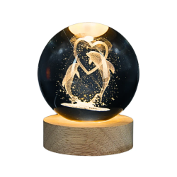 Lámpara Bola De Cristal LED Diseño De Delfín Con Base De Madera 8 Cm
