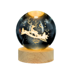 Lámpara Bola De Cristal LED Diseño De Ciervo Con Base De Madera 8 Cm