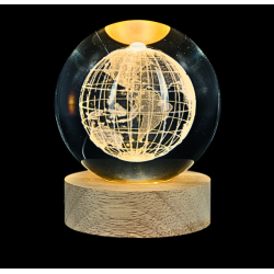 Lámpara Bola De Cristal LED Diseño De Globo Terraqueo Con Base De Madera 8 Cm