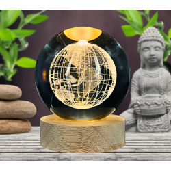 Lámpara Bola De Cristal LED Diseño De Globo Terraqueo Con Base De Madera 8 Cm