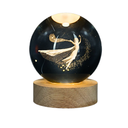 Lámpara Bola De Cristal LED Diseño De Frozen Con Base De Madera 8 Cm