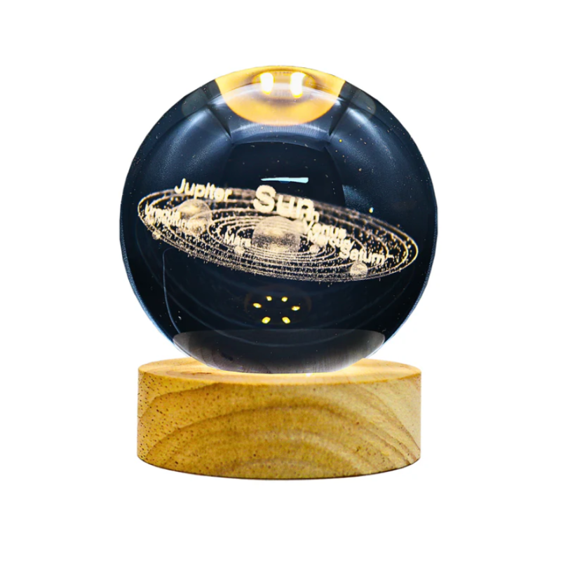 Lámpara Bola De Cristal LED Diseño De Sistema Solar Con Base De Madera 8 Cm Lámpara Bola De Cristal LED Diseño De Sistema Solar Con Base De Madera 8 Cm