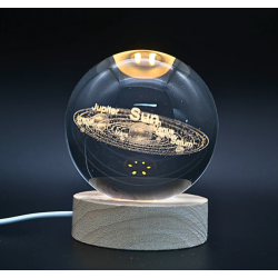 Lámpara Bola De Cristal LED Diseño De Sistema Solar Con Base De Madera 8 Cm