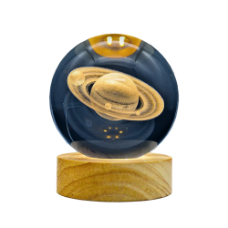 Lámpara Bola Cristal Saturno 8cm Led Rgb Cambia De Color Grabado Láser